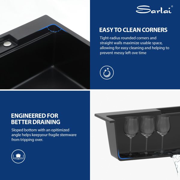 Sarlai Waterfall Kitchen Sink Granite Composite Sink 33 Inch Drop In Topmount Workstation Sink with Faucet Granite Sink Matte Black Kitchen Sink Quartz Single Bowl Multifunction Sink with Waterfall - Image 6