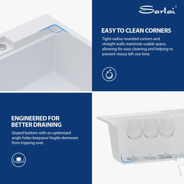Sarlai Waterfall Kitchen Sink Granite Composite Sink 33 Inch Drop In Workstation Sink with Faucet White Kitchen Sink Quartz Classic Single Bowl Topmount Multifunction Sink with Waterfall - Image 5