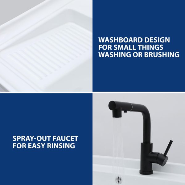 Sarlai Freestanding Utility Sink - Ceramic Laundry Sink with Washboard Set with Bracket, Freestanding Sinks with Pull-out Faucet 28 x 19 x 32.3 Inch for Laundry Utility Room Outdoor and Indoor - Image 8