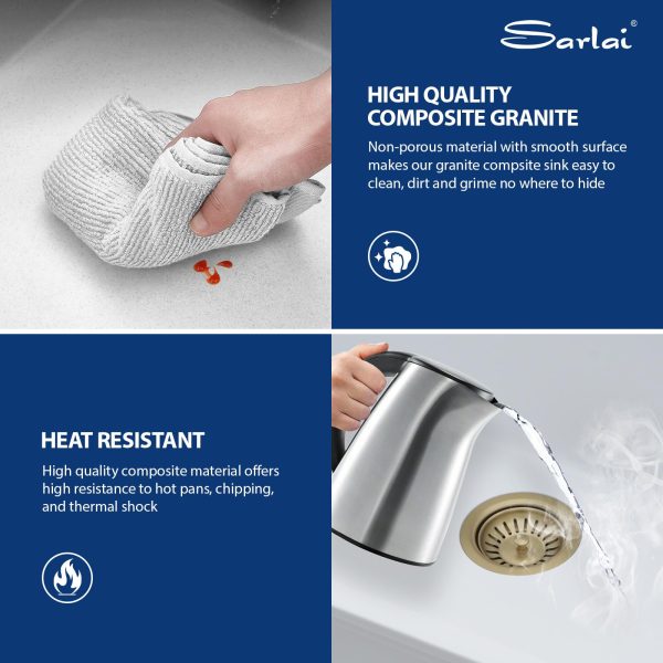 Sarlai Waterfall Kitchen Sink Granite Composite Sink 33 Inch Drop In Workstation Sink with Faucet White Kitchen Sink Quartz Classic Single Bowl Topmount Multifunction Sink with Waterfall - Image 6