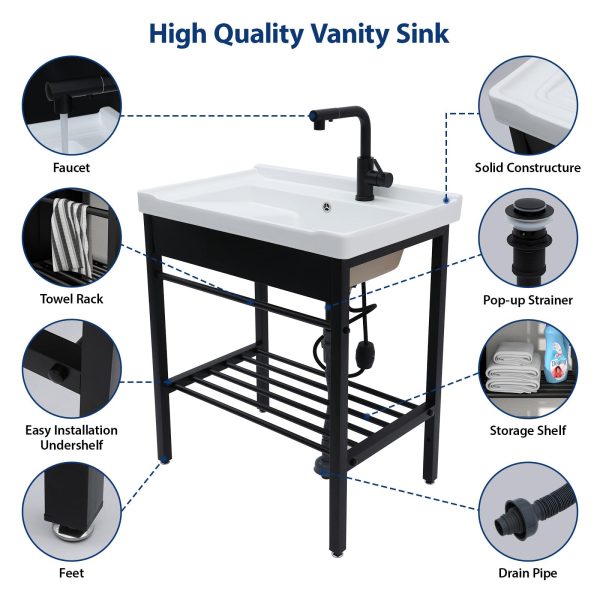 Sarlai Freestanding Utility Sink - Ceramic Laundry Sink with Washboard Set with Bracket, Freestanding Sinks with Pull-out Faucet 28 x 19 x 32.3 Inch for Laundry Utility Room Outdoor and Indoor - Image 5