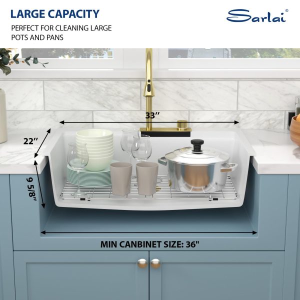Sarlai Waterfall Kitchen Sink Granite Composite Sink 33 Inch Drop In Workstation Sink with Faucet White Kitchen Sink Quartz Classic Single Bowl Topmount Multifunction Sink with Waterfall - Image 7