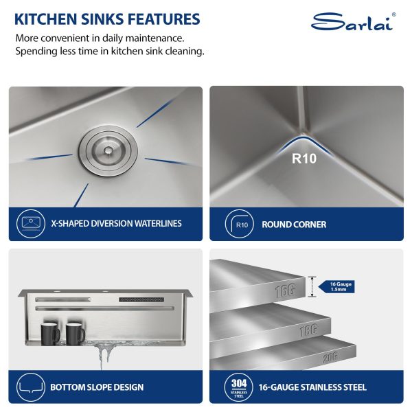 Sarlai 31 Inch Waterfall Kitchen Sink Drop In - 31x20 Waterfall Sink Ledge Workstation Stainless Steel 16 Gauge Multifunction Single Bowl Top Mount Kitchen Basin with Faucet Combo - Image 5