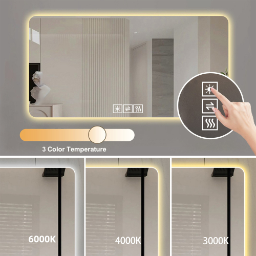 28*60in LED bathroom mirror, corrosion-resistant, three-color dimmable, backlit mirror with one-touch demist function - Image 5