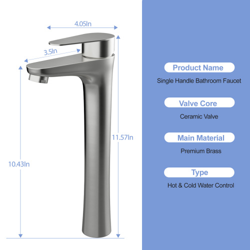 Brushed Nickel Vessel Sink Faucet Single Handle Tall Bathroom Sink Faucet Vanity Bathroom Faucet - Image 4