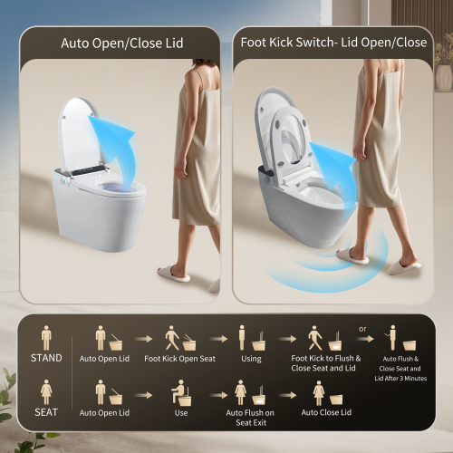 CUPC,DOE Tankless Smart Toilet With Bidet Built In, One-piece Bidet Toilet Seat, Auto Flush, Auto Open/Close,Heated Seat, Warm Water and Dry, Adjustable Temp,Remote Control Side Know - Image 6
