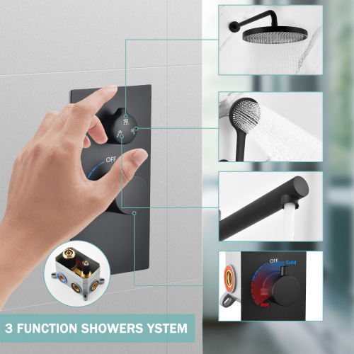 Luxury 3-Function Shower System Set - Solid Brass Control Valve, 10" Overhead Shower, 3-Spray Handheld, with Bathtub Spout - Image 5