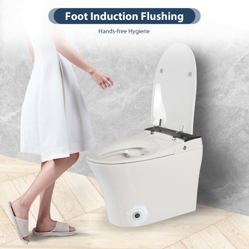 Heated Seat Smart Toilet, One Piece Toilet, Automatic Flush Tankless Toilet without Bidet, with Foot sensor Flush, Blue Night Light, Knob Control, Power Outage Flushing, Soft Close Cover,White - Image 2