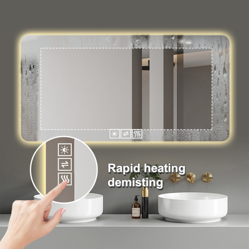 28*60in LED bathroom mirror, corrosion-resistant, three-color dimmable, backlit mirror with one-touch demist function - Image 4