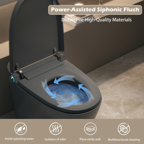 Smart Toilet with Bidet Built in, ADA One-Piece Toilet Auto Open/Close & Flush, Heated Seat, Front & Rear Wash, LED Display, Night Light, 12-inch Rough-in (Matte Grey) - Image 3