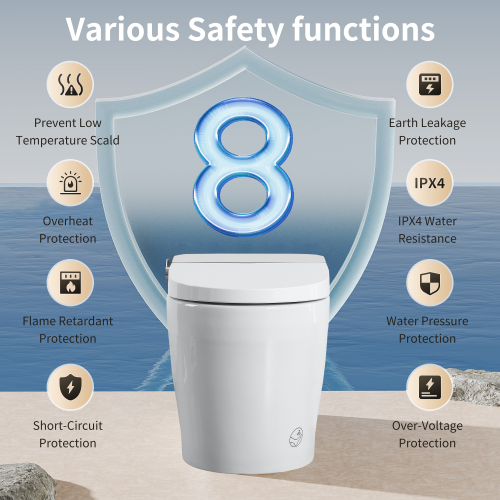 CUPC,DOE Tankless Smart Toilet With Bidet Built In, One-piece Bidet Toilet Seat, Auto Flush, Auto Open/Close,Heated Seat, Warm Water and Dry, Adjustable Temp,Remote Control Side Know - Image 8