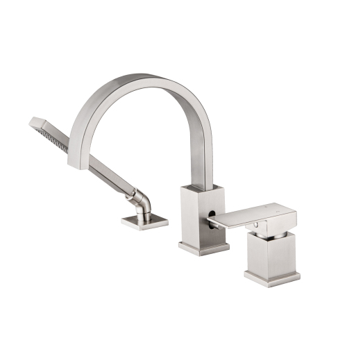 Waterfall Bathtub Faucet with Sprayer, 3-Hole Roman Tub Filler with Hand Shower Deck Mount Waterfall Tub Spout Set - Image 4