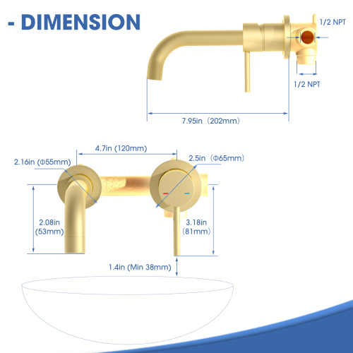 Wall Mount Faucet for Bathroom Sink or Bathtub, Single Handle 2 Holes Brass Rough-in Valve Included, Matte Black, Brushed Gold, Brushed Nicke - Image 6