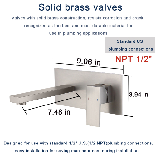 Wall Mount Faucet for Bathroom Sink or Bathtub, Single Handle2 Holes Brass Rough-in Valve Included, Brushed Gold, Brushed Nickel,Black - Image 2