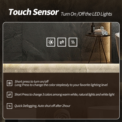 24*32 Inch Bathroom Mirror with Led Lights Front and Backlit, Anti-Fog Lighted Vanity Mirrors for Wall Mounted, 3 Colors and 5 level Dimmable, Horizontal/Vertical - Image 6