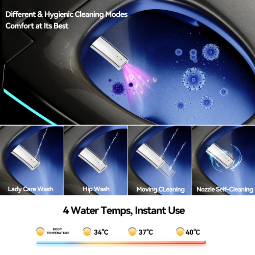 Unique Smart Toile, One Piece Toilet with Bidet Built In,Auto Open/Close Seat, Foot Sensor, LED Display,Night Light, Warm Water & Dryer,black - Image 8