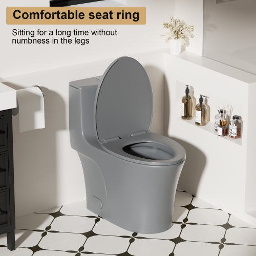 1.1/1.6 GPF Tornado Flush One-Piece Toilet Elongated, Siphonic S-trap 12",Soft Closing Seat, Button on Tank top ,Powerful Dual Flush MAP 1000g, Comfort Chair Seat ADA Height 17", Light gray - Image 2