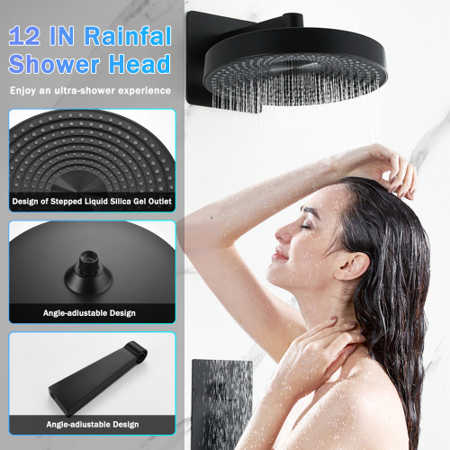 Modern Minimalist Concealed Shower System 2-Function Set - Solid Brass Control Valve, ABS Overhead & Handheld Shower with Self-Cleaning Silicone Nozzles - Image 3