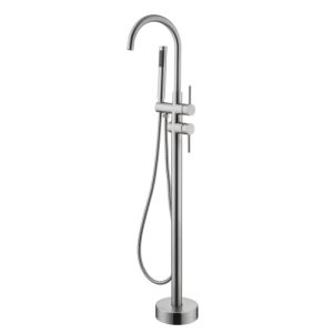 Mount Bathtub Faucet Freestanding Tub Filler Brushed Nickel Standing High Flow Shower Faucets with Handheld Shower Mixer Taps Swivel Spout