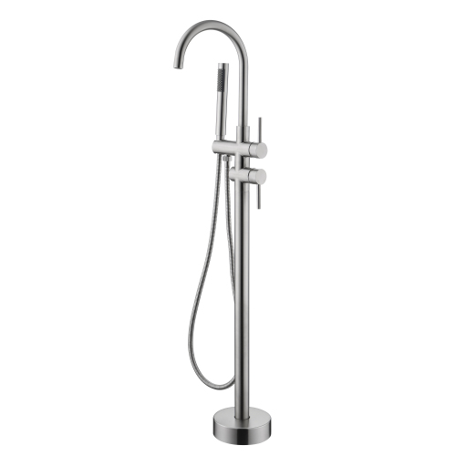 Mount Bathtub Faucet Freestanding Tub Filler Brushed Nickel Standing High Flow Shower Faucets with Handheld Shower Mixer Taps Swivel Spout