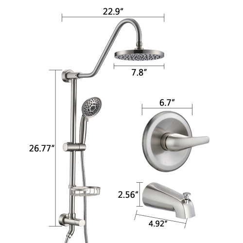 Shower Head with Handheld Shower System with 8" Rain Shower Head with Tub Spout (Rough-in Valve Included) - Image 6