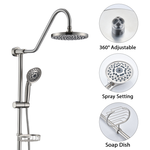 Shower Head with Handheld Shower System with 8" Rain Shower Head with Tub Spout (Rough-in Valve Included) - Image 2