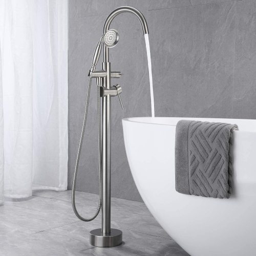 Freestanding Tub Filler Bathtub Faucet Brushed Nickel??Black,Chrome, with Hand Held Shower Floor-Mount - Image 2