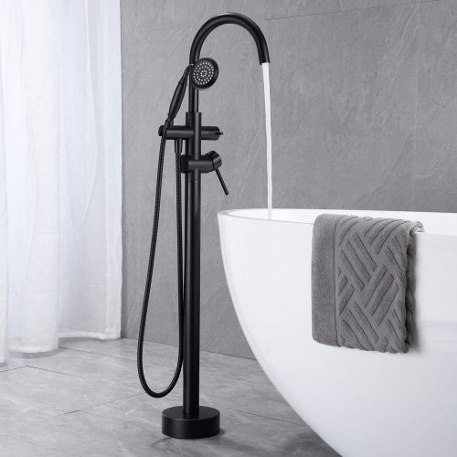 Freestanding Tub Filler Bathtub Faucet Brushed Nickel??Black,Chrome, with Hand Held Shower Floor-Mount - Image 7