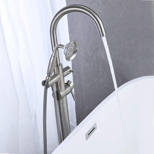 Freestanding Tub Filler Bathtub Faucet Brushed Nickel??Black,Chrome, with Hand Held Shower Floor-Mount - Image 3