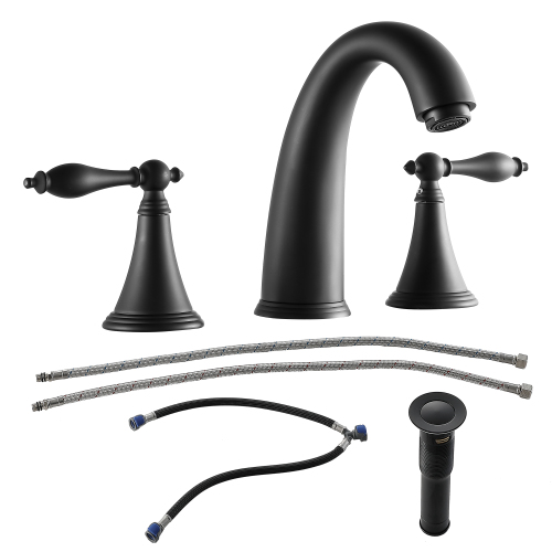 2 Handle Widespread Bathroom Faucet 3 Hole, with Pop Up Drain and 2 Water Supply Lines, Gold,Black, Brushed Nickel - Image 7