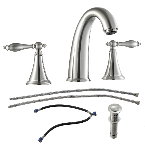 2 Handle Widespread Bathroom Faucet 3 Hole, with Pop Up Drain and 2 Water Supply Lines, Gold,Black, Brushed Nickel - Image 6
