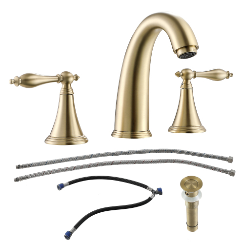 2 Handle Widespread Bathroom Faucet 3 Hole, with Pop Up Drain and 2 Water Supply Lines, Gold,Black, Brushed Nickel - Image 8