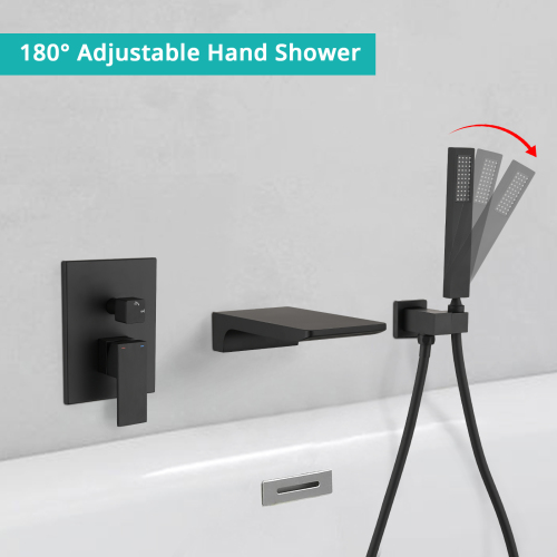 Modern Style matte black Wall Mount Tub Filler Bathroom Bathtub Faucet Shower Set - Image 5
