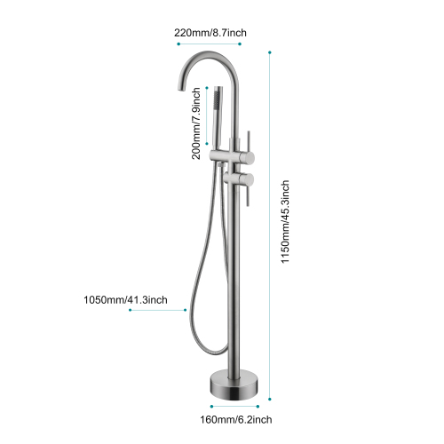 Mount Bathtub Faucet Freestanding Tub Filler Brushed Nickel Standing High Flow Shower Faucets with Handheld Shower Mixer Taps Swivel Spout - Image 3