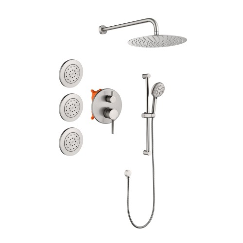 Shower System with Shower Head, Hand Shower, Slide Bar, Bodysprays, Shower Arm, Hose, Valve Trim, and Lever Handles - Image 2