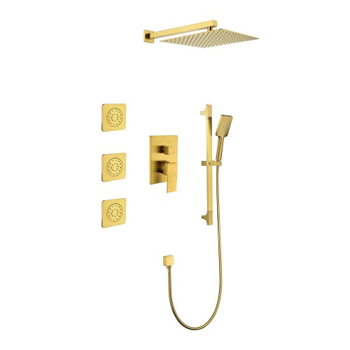 Shower System with Shower Head, Hand Shower, Slide Bar, Bodysprays, Shower Arm, Hose, Valve Trim, and Lever Handles - Image 7