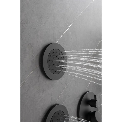 Shower System with Shower Head, Hand Shower, Slide Bar, Bodysprays, Shower Arm, Hose, Valve Trim, and Lever Handles - Image 5