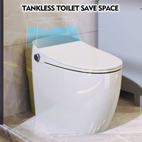 Heated Seat Smart Toilet, One Piece Toilet, Automatic Flush Tank Less Toilet without Bidet, with Foot sensor Flush, White Night Light, Knob Control, Power Outage Flushing, Soft Close Cover,White - Image 6