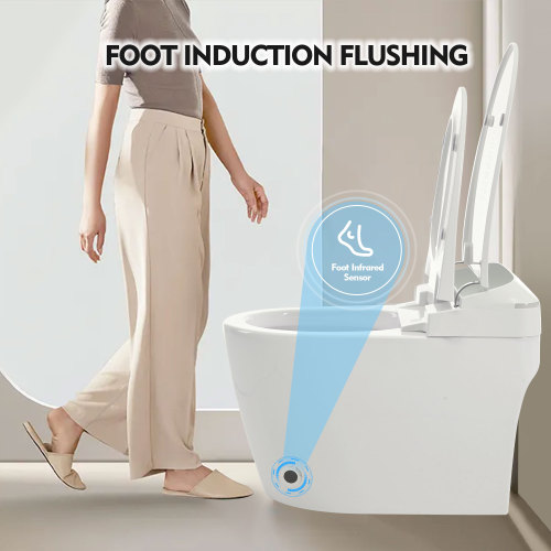 Heated Seat Smart Toilet, One Piece Toilet, Automatic Flush Tank Less Toilet without Bidet, with Foot sensor Flush, White Night Light, Knob Control, Power Outage Flushing, Soft Close Cover,White - Image 4