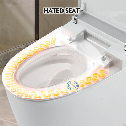 Heated Seat Smart Toilet, One Piece Toilet, Automatic Flush Tank Less Toilet without Bidet, with Foot sensor Flush, White Night Light, Knob Control, Power Outage Flushing, Soft Close Cover,White - Image 3