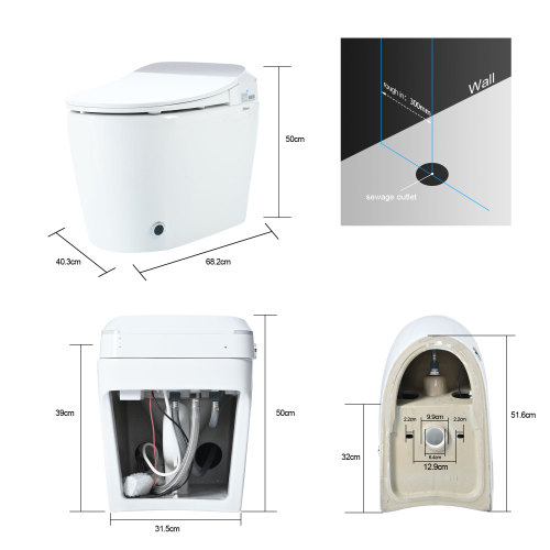 Heated Seat Smart Toilet, One Piece Toilet, Automatic Flush Tank Less Toilet without Bidet, with Foot sensor Flush, White Night Light, Knob Control, Power Outage Flushing, Soft Close Cover,White - Image 8
