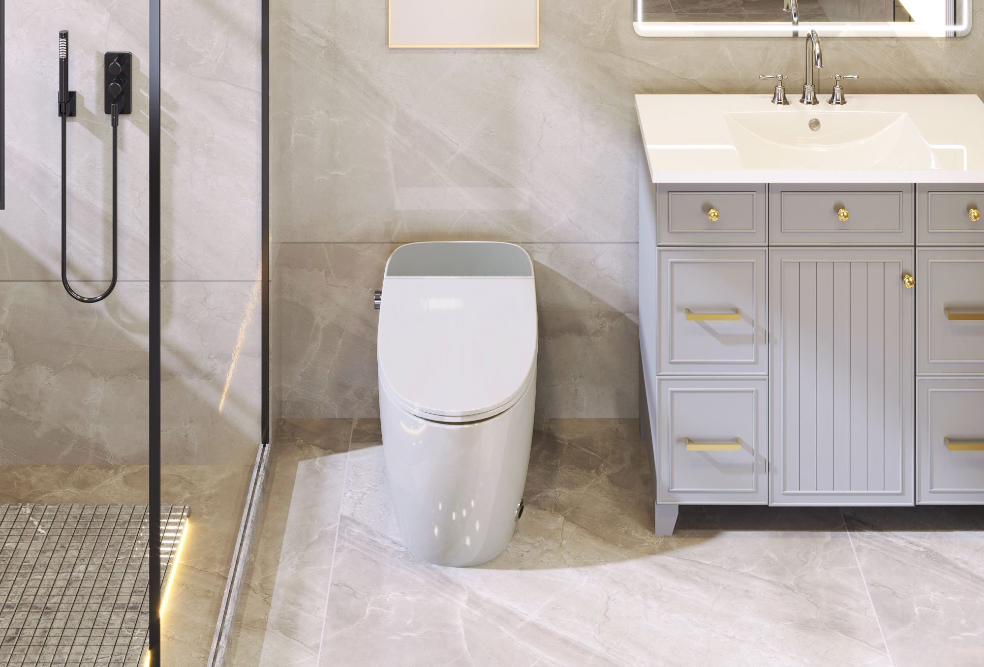 Heated Seat Smart Toilet, One Piece Toilet, Automatic Flush Tank Less Toilet without Bidet, with Foot sensor Flush, White Night Light, Knob Control, Power Outage Flushing, Soft Close Cover,White - Image 9