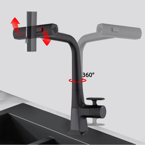 Matte Black Waterfall Kitchen Faucet with Temperature Display, Single Handle Kitchen Faucet with Pull Down Sprayer, Modern Kitchen Sink Faucet, Three Water Outlet Modes - Image 4