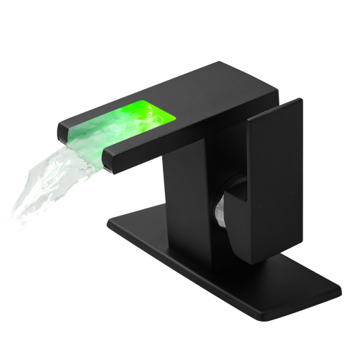 Bathroom Sink Faucet LED Light 3 Colors Changing Waterfall Glass Spout Hot Cold Water Mixer Single Handle One Hole Deck Mounted Bathroom Faucet Black Lavatory Vanity Basin Bath Plumbing Fixtures - Image 2