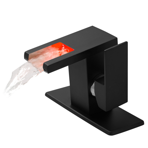 Bathroom Sink Faucet LED Light 3 Colors Changing Waterfall Glass Spout Hot Cold Water Mixer Single Handle One Hole Deck Mounted Bathroom Faucet Black Lavatory Vanity Basin Bath Plumbing Fixtures - Image 4