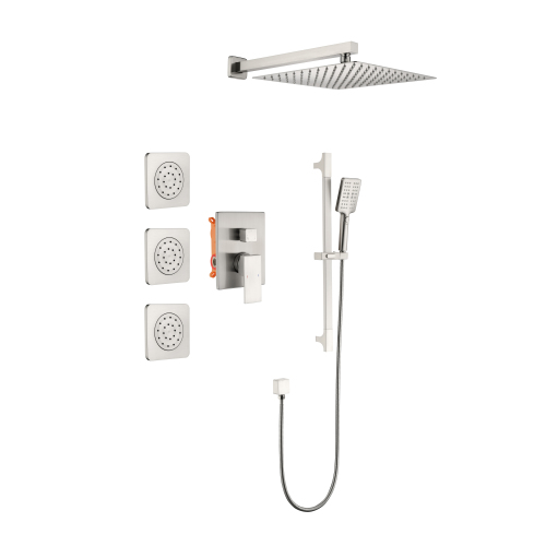 Shower System with Shower Head, Hand Shower, Slide Bar, Bodysprays, Shower Arm, Hose, Valve Trim, and Lever Handles - Image 8