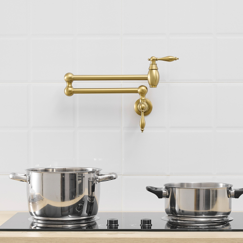 Pot Filler,Wa
ll Mount Commercial Pot Filler Faucet,Brass Material Kitchen Folding Faucet,Coffee Machine Faucet with Stretchable Double Joint Swing Arms,Style A,Brushed Gold??Brushed Nickel,Black - Image 9