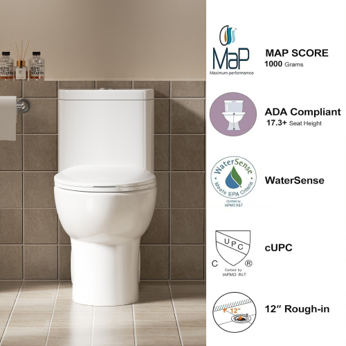 1.1/1.6 GPF Tornado Flush One-Piece Toilet with Comfort Chair Seat ADA Height 17",Powerful & Quiet Dual Flush Modern Toilet,Siphonic S-trap 12",Rimless Bowl with Soft Closing Seat,Gloss White,Black,Green,Khaki - Image 7