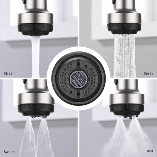 Kitchen Faucet with Pull Down Sprayer and 4 Spraying Modes Single Handle Commercial Spring Kitchen Sink Faucet Brushed Nickel 1 or 3 Hole - Image 3
