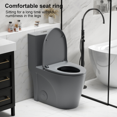 1.1/1.6 GPF Tornado Flush One-Piece Toilet for bathrooms,Siphonic S-trap 12",Elongated Bowl with Soft Close Seat,Powerful Dual Flush MAP 1000g,Comfort Chair Seat ADA Height 17", Light gray ,Pink,White,Black - Image 7